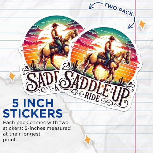 (2 Pack) Saddle Up Ride Magnets - Cowboy Horse Magnet - Western Wall Decor - 5" On Longest Side - for Cars, Fridges, Toolboxes - Made in USA - MAG6904