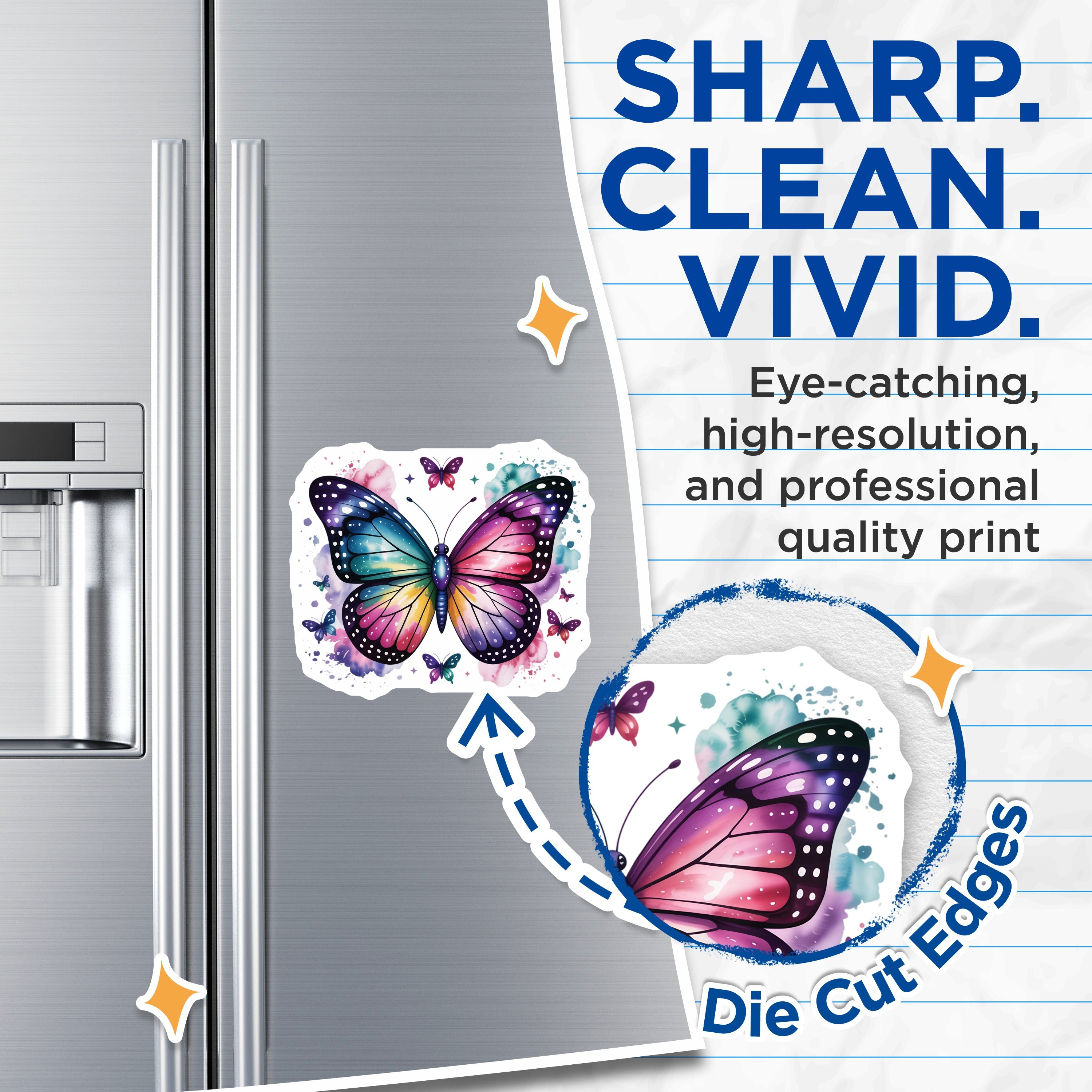(2 Pack) Vibrant Watercolor Butterfly Magnets - Iridescent Rainbow Fridge Decor - Whimsical Nature Accent Magnets - 5 Inches On Longest Side - Thick Durable Magnet - Made in USA - MAG39843