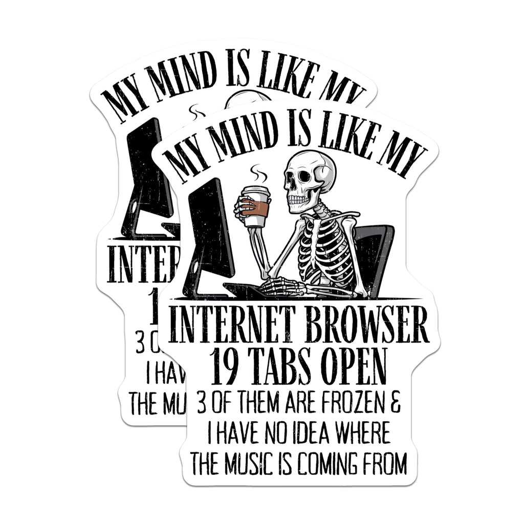 (2 Pack) Funny Skeleton Coffee Stickers - Hilarious IT Humor Stickers - Computer Geek Stickers - 5" On Longest Side - Sticks to Any Smooth Flat Surface - Made in USA - BMCS3426