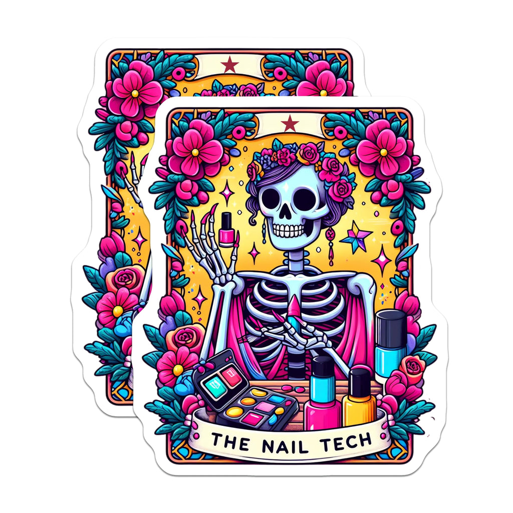 (2 Pack) Nail Tech Skeleton Magnets - Dia de Los Muertos Manicurist - Funny Salon Decor Beauty Professional - 5 Inches On Longest Side - Thick Durable Magnet - Made in USA - MAG30540