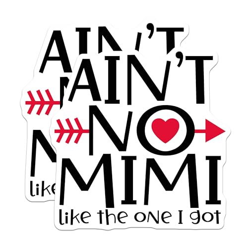 (2 Pack) Aint No Mimi Like The One I Got Stickers - Heart Arrow Mimi Sticker - Mimi Love Stickers - 5" On Longest Side - Sticks to Smooth Flat Surfaces - Made in USA - BMCS4743