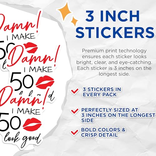 (3 Pack) 50th Birthday Decals - Funny Birthday Saying - Laptop Decal - 3 Inches On Longest Side - Easy Peel & Apply - Made in USA - 3MCS4449