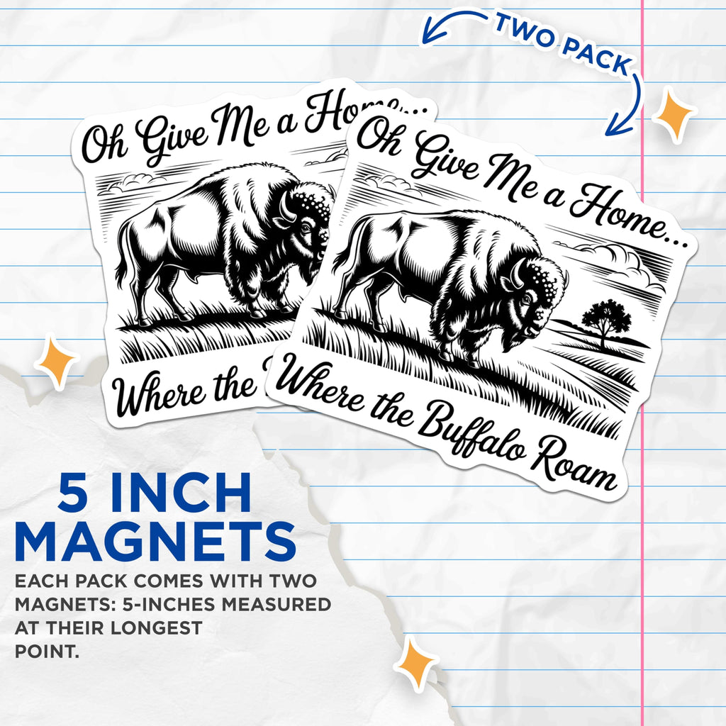 (2 Pack) Buffalo Roam Magnets - Wild Animal Decor - Nature Lover Gift - 5" On Longest Side - Premium Magnet - for Cars, Refrigerators, Toolboxes, Lockers - Made in USA - MAG17937