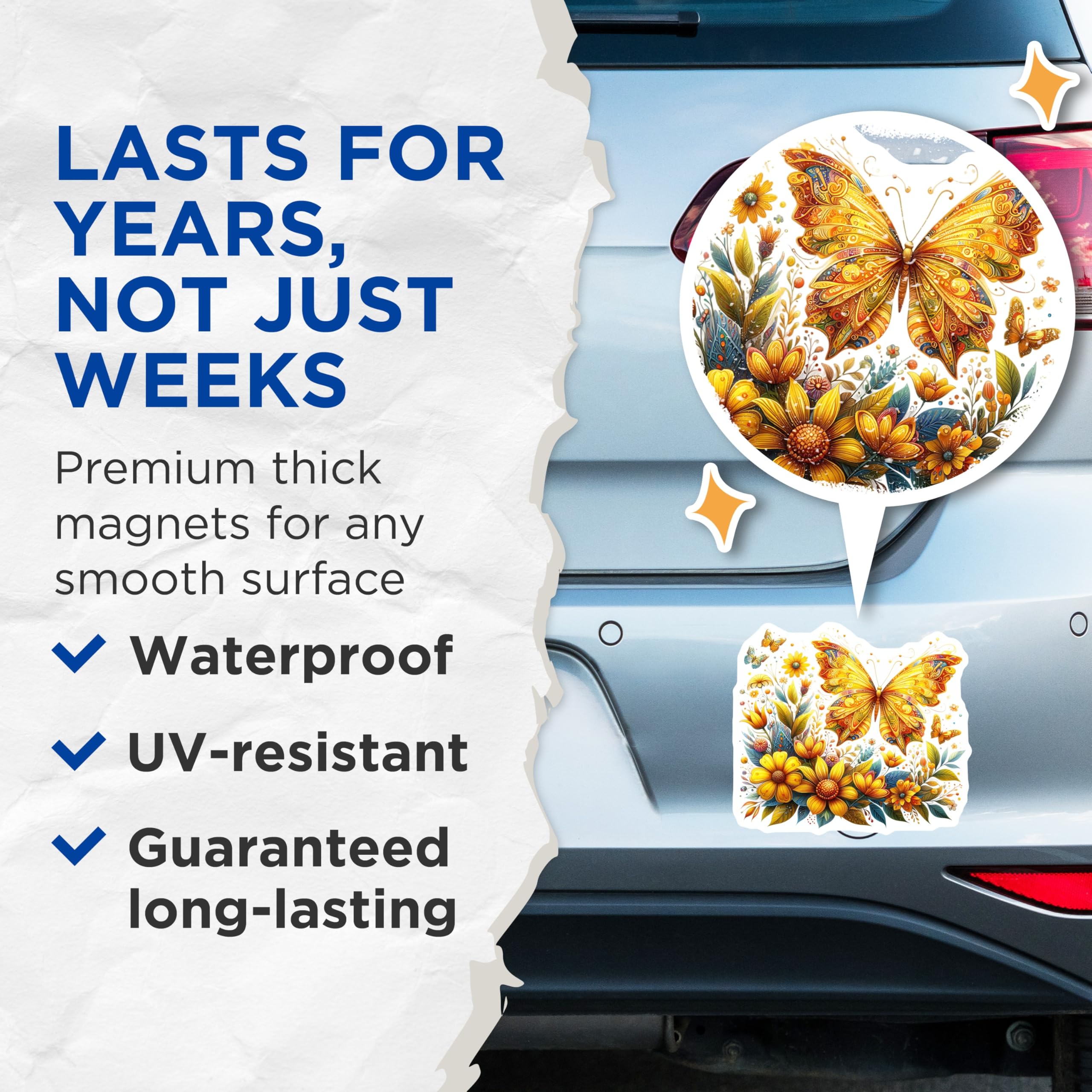 (2 Pack) Butterfly Magnets - Floral Art Magnets - Decorative Home Magnets - 5" On Longest Side - Premium Magnet - for Cars, Refrigerators, Toolboxes, Lockers - Made in USA - MAG16137