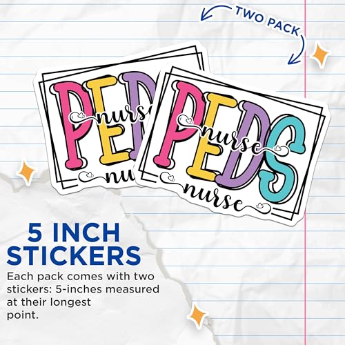 (2 Pack) PEDS Nurse Stickers - Pediatric Nurse Vinyl Decals - 5" On Longest Side - Sticks to Smooth Flat Surfaces - Made in USA - BMCS9144 - BMCS9144