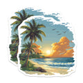 (2 Pack) Tropical Beach Sunset Magnets - Palm Tree Ocean Scene - Coastal Decor Refrigerator Art - 5 Inches On Longest Side - Thick Durable Magnet - Made in USA - MAG28642