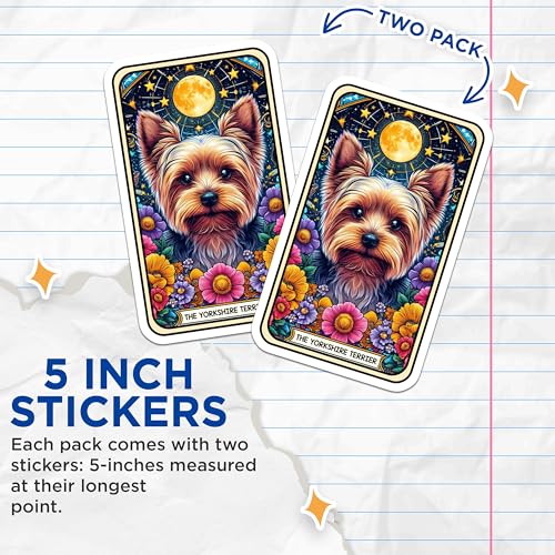 (2 Pack) Yorkshire Terrier Stickers - Dog Lover Gift Stickers - Cute Pet Stickers for Water Bottles Laptops - 5" On Longest Side - Sticks to Smooth Flat Surfaces - Made in USA - BMCS5573