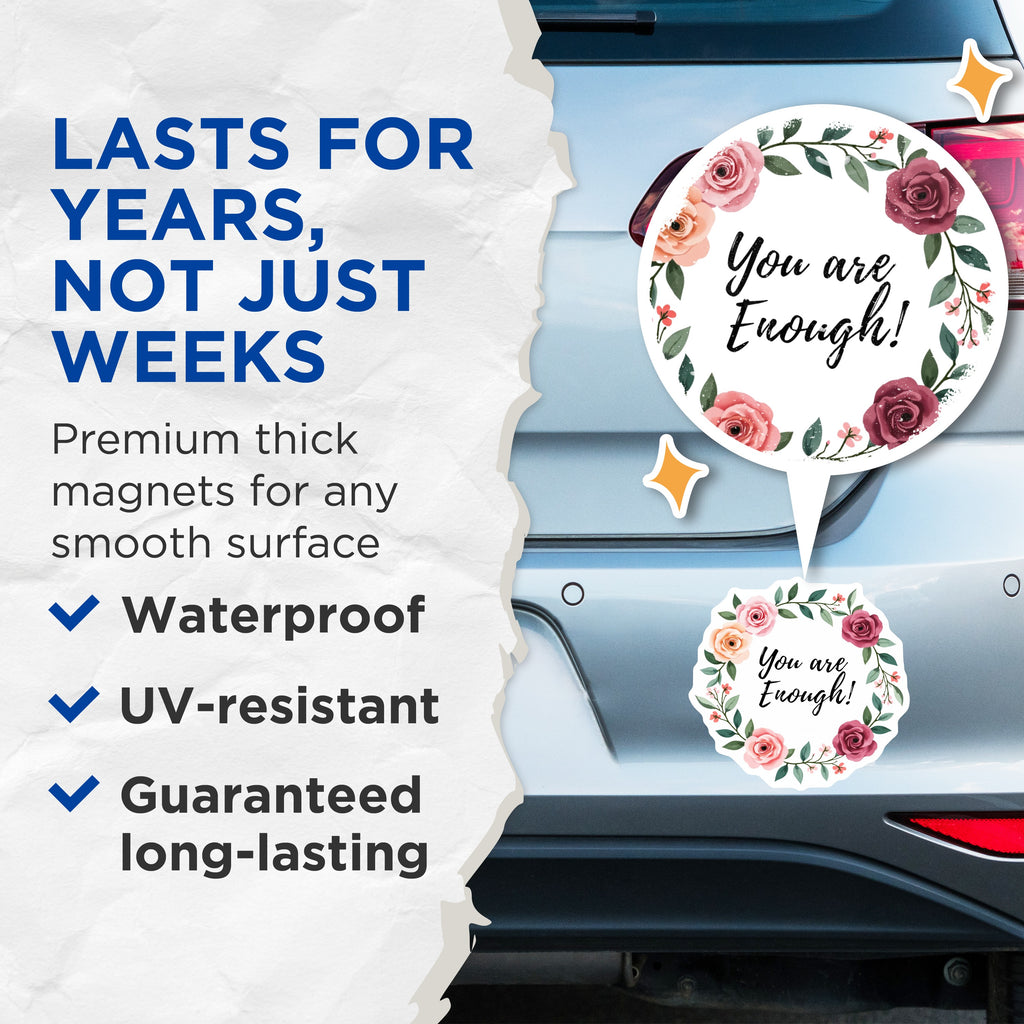 (2 Pack) You are Enough Magnets - Motivational Quote - Floral Inspirational Decor for Refrigerator - Self Love Affirmation - 5 Inches On Longest Side - Thick Durable Magnet - Made in USA - MAG36116