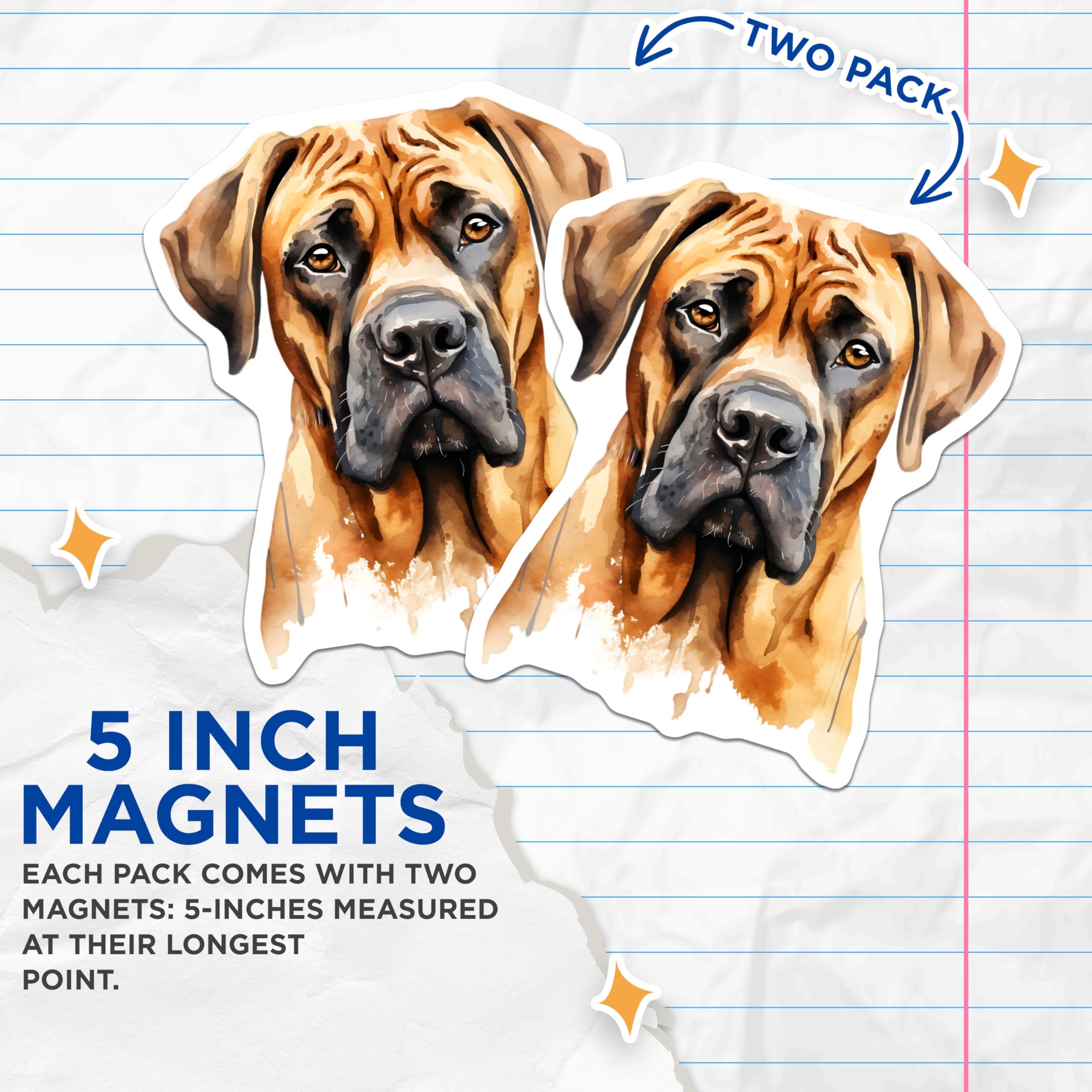 (2 Pack) English Mastiff Dog Magnets - Watercolor Pet Art - Fridge Accessory - 5 Inches On Longest Side - Thick Durable Magnet - Made in USA - MAG23998