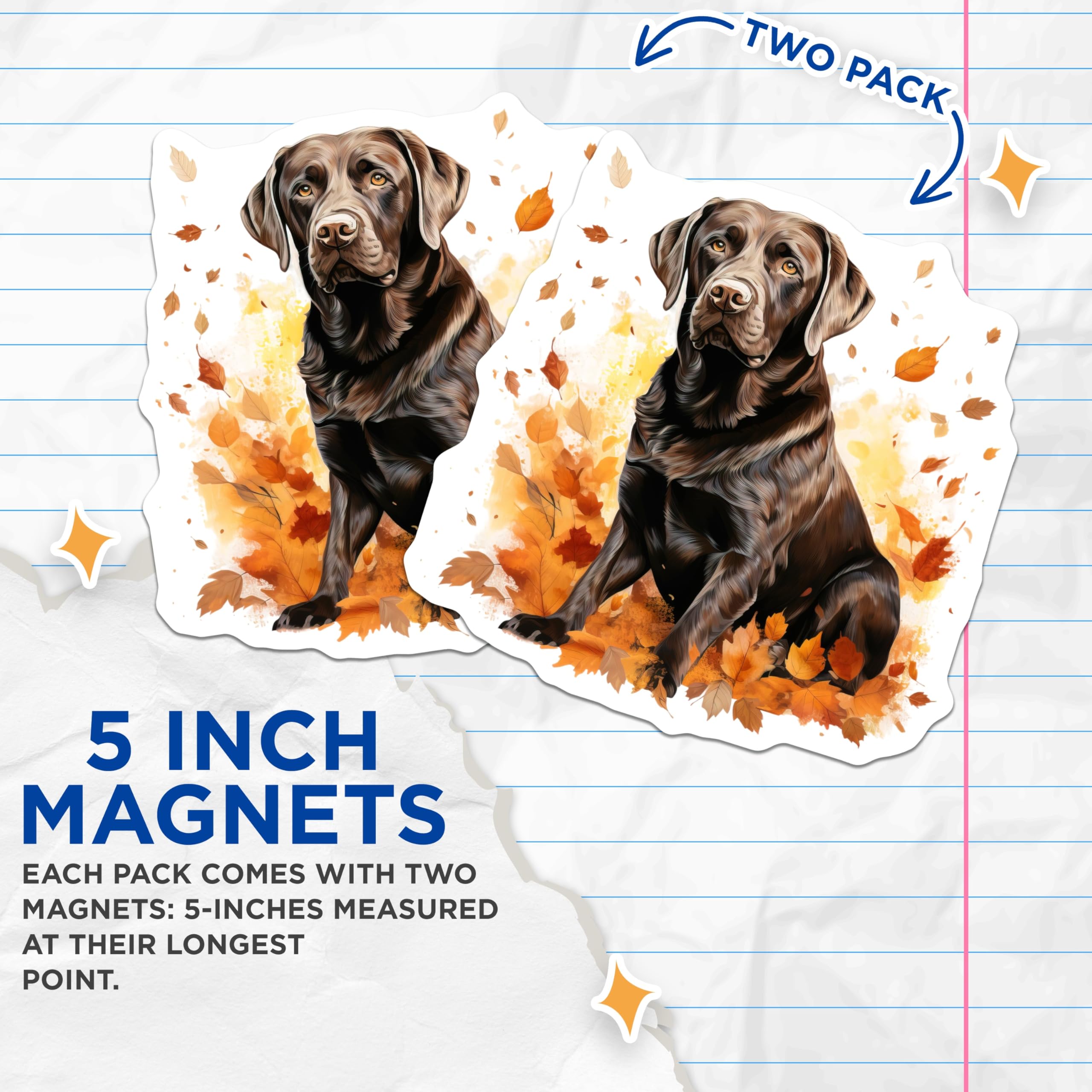 (2 Pack) Chocolate Labrador Magnets - Autumn Dog Lover - Fall Decor for Fridge - 5 Inches On Longest Side - Thick Durable Magnet - Made in USA - MAG29255