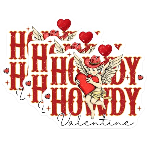 (3 Pack) Valentines Decals - Howdy Valentine - Cowboy Angel Decals - 3 Inches On Longest Side - Easy Peel & Apply - Made in USA - 3MCS2273