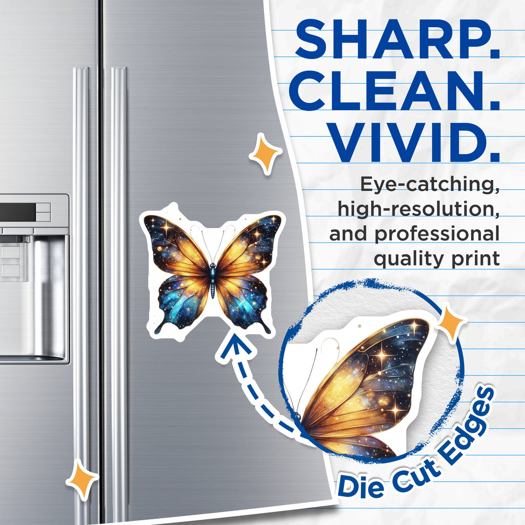 (2 Pack) Galaxy Butterfly Magnets - Celestial Space Art Decor - Ethereal Whimsical Design Fridge Locker - 5 Inches On Longest Side - Thick Durable Magnet - Made in USA - MAG39565
