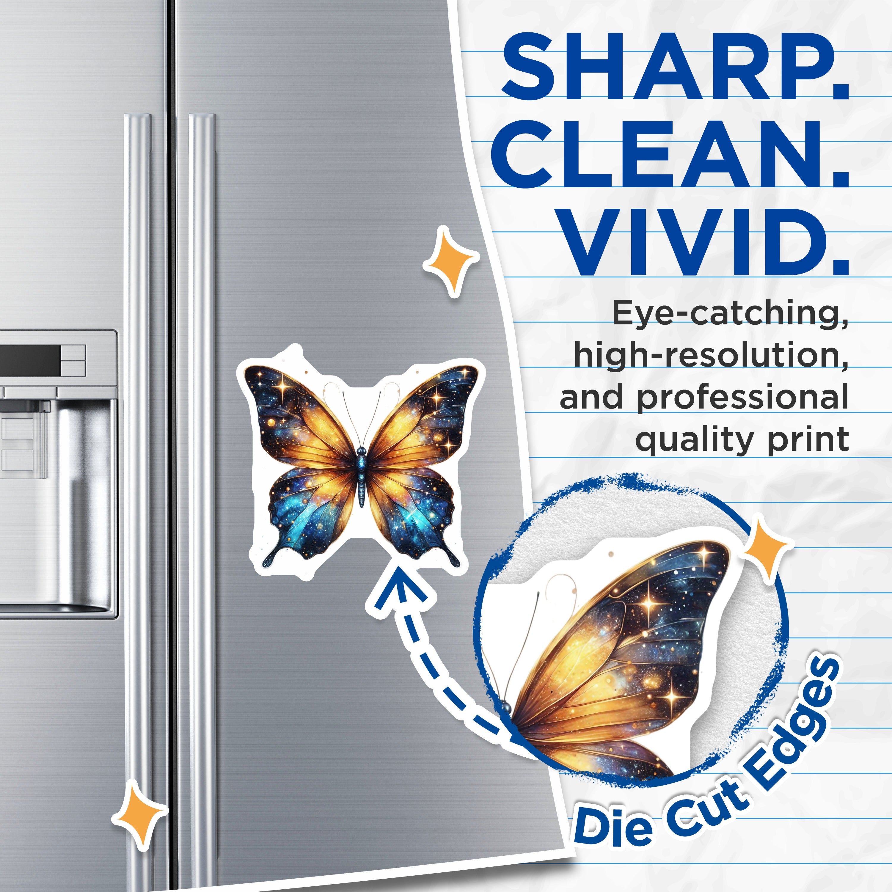 (2 Pack) Galaxy Butterfly Magnets - Celestial Space Art Decor - Ethereal Whimsical Design Fridge Locker - 5 Inches On Longest Side - Thick Durable Magnet - Made in USA - MAG39565