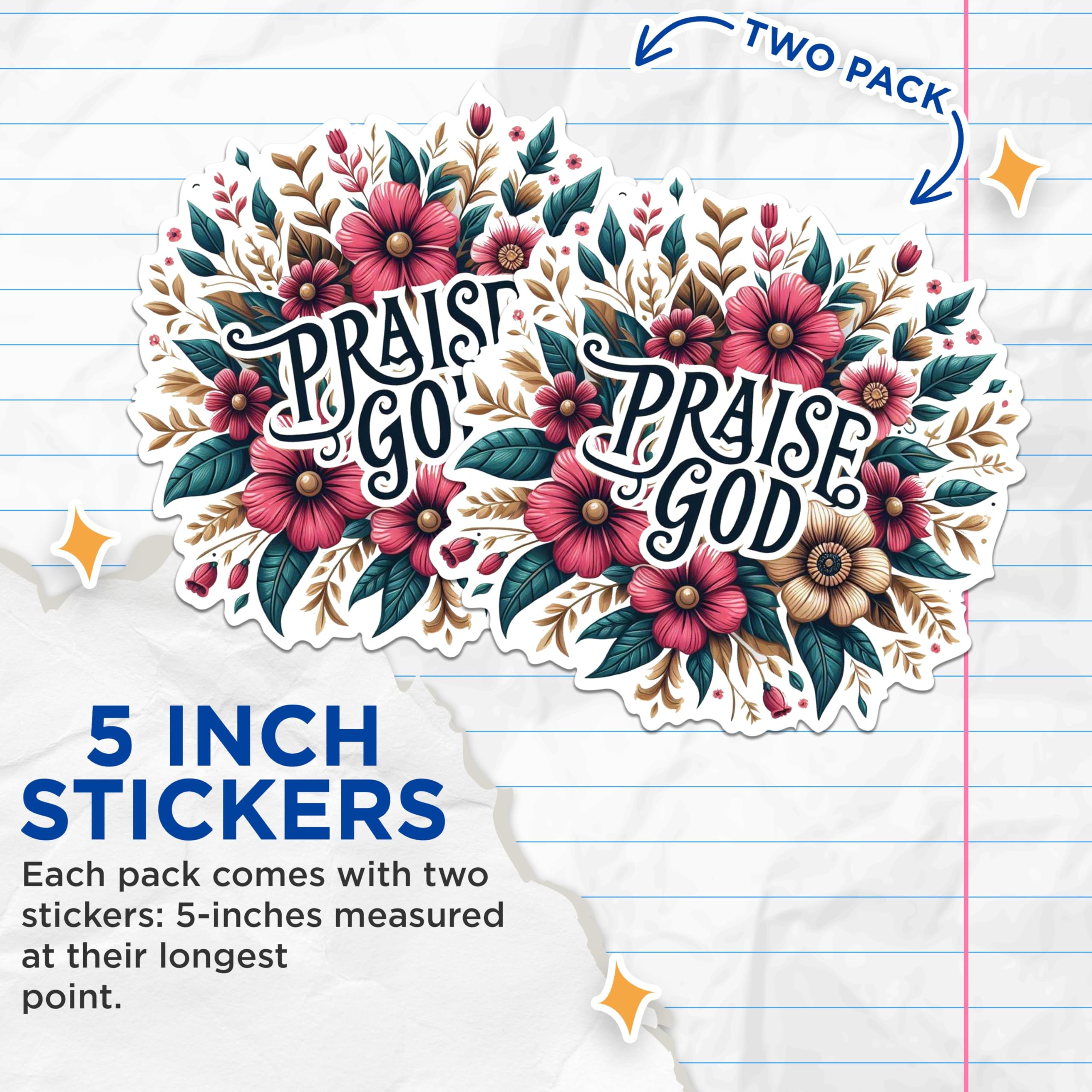 (2 Packs) Praise God Flower Stickers - Positive Inspiring Motivating Decals - 5 Inches On Longest Side - Premium Vinyl Decal - Sticks to Any Smooth Flat Surface - Made in USA - BMCS2515