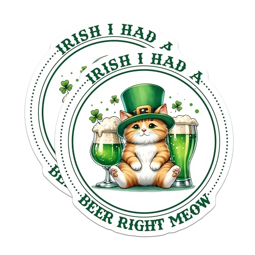 (2 Pack) Irish Cat Magnets - St Patrick's Day Decor - Cat Lover Gift - 5" On Longest Side - for Cars, Fridges, Toolboxes - Made in USA - MAG8112