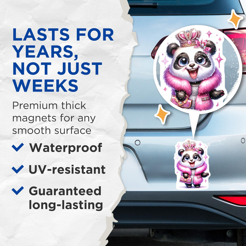 (2 Pack) Cute Panda Magnets - Princess Panda Decor - Adorable Animal Artwork - 5 Inches On Longest Side - Thick Durable Magnet - Made in USA - MAG20187