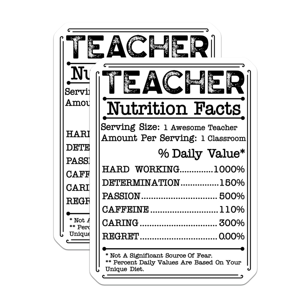 (2 Pack) Teacher Nutrition Facts Magnets - Teacher Appreciation - Educator Magnets - 5" On Longest Side - Premium Magnet - for Cars, Refrigerators, Toolboxes, Lockers - Made in USA - MAG15829