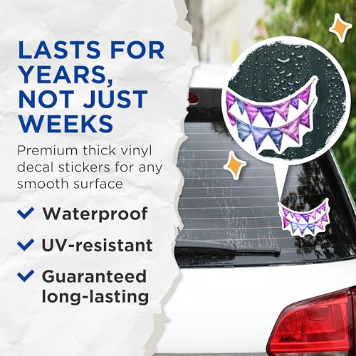 (2 Pack) Triangle Party Banner Stickers - Easy Application - Colorful Decoration - 5" On Longest Side - Sticks to Smooth Flat Surfaces - Made in USA - BMCS6787