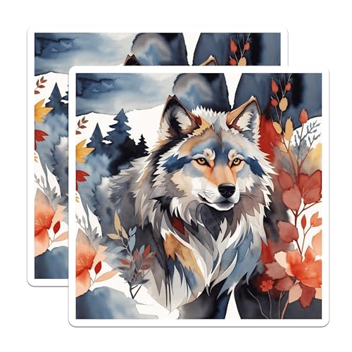 (2 Pack) Wolf Art Stickers - Animal Illustration - Nature Inspired - 5" On Longest Side - Sticks to Smooth Flat Surfaces - Made in USA - BMCS8712