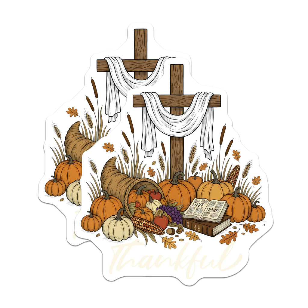 (2 Pack) Thankful Christian Harvest Magnets - Fall Decor - Religious Thanksgiving Kitchen Decor - 5 Inches On Longest Side - Thick Durable Magnet - Made in USA - MAG27148