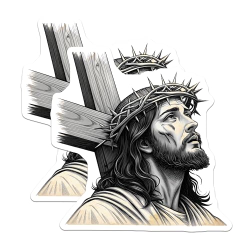 (2 Pack) Jesus Christ Stickers - Religious Stickers - Inspirational Stickers - 5" On Longest Side - Sticks to Smooth Flat Surfaces - Made in USA - BMCS5052