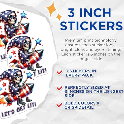 (3 Pack) American Grim Reaper Decals - Rocket Ride - Patriotic Celebration Decals - 3 Inches On Longest Side - Easy Peel & Apply - Made in USA - 3MCS6690