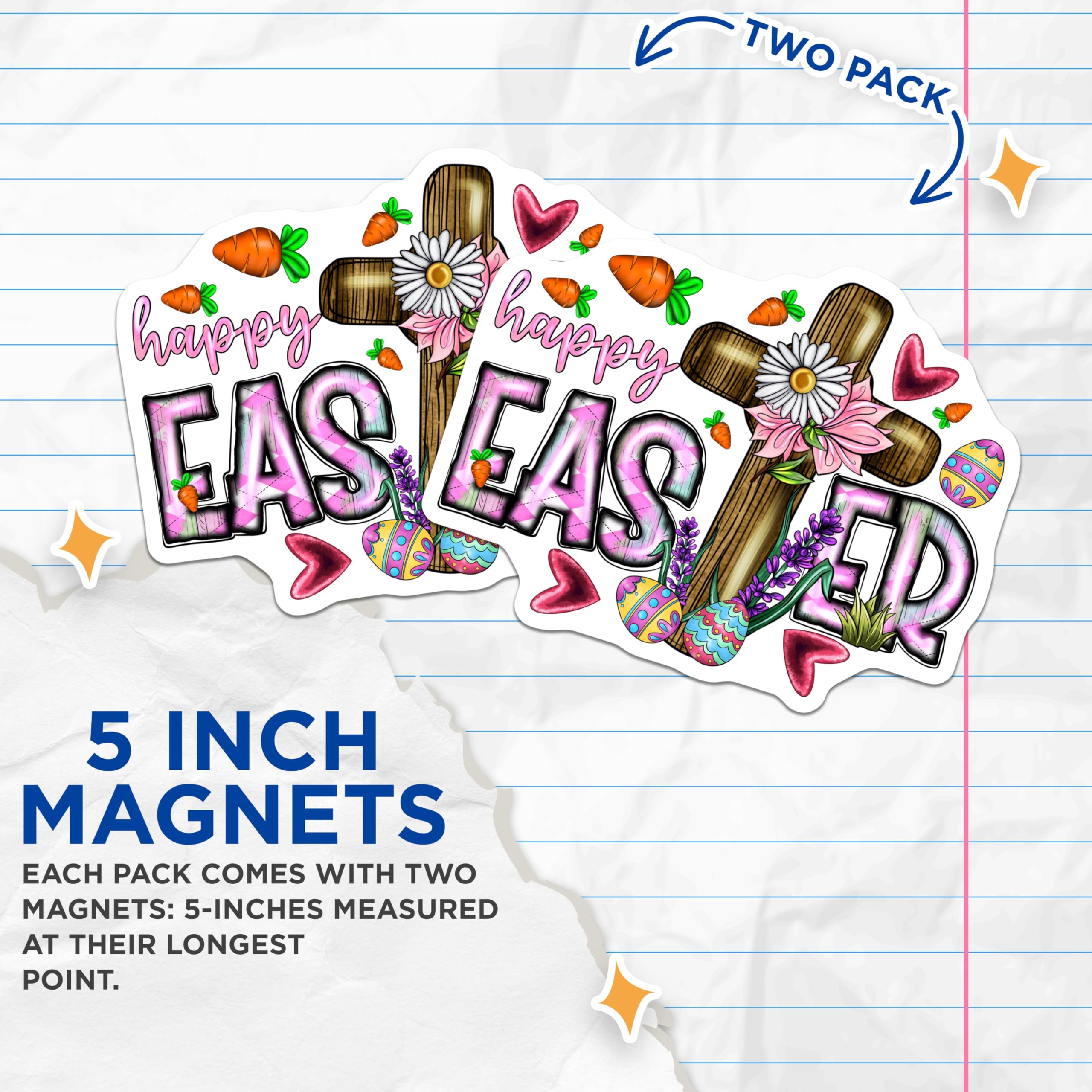 (2 Pack) Happy Easter Cross Magnets - Religious Spring Kitchen Decor - Christian Refrigerator Magnets - Easter Egg Decoration - 5 Inches On Longest Side - Thick Durable Magnet - Made in USA - MAG27185