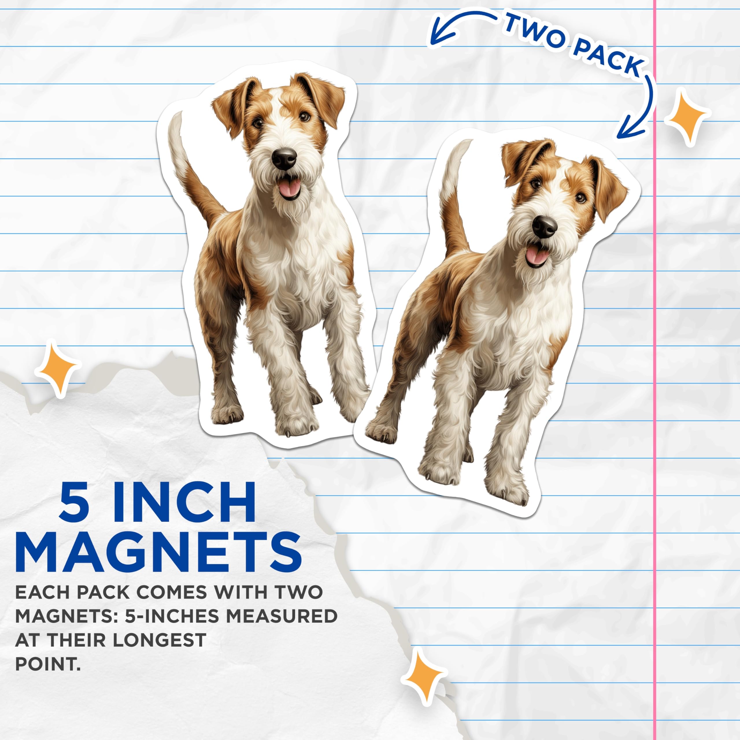 (2 Pack) Wire Fox Terrier Magnets - Dog Mom Decor - Pet Parent Refrigerator Magnets - 5 Inches On Longest Side - Thick Durable Magnet - Made in USA - MAG29005