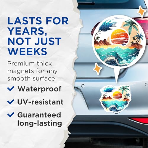(2 Pack) Tropical Sunset Magnets Magnets - Beach Scene - Ocean Waves - 5" On Longest Side - Made in USA - Sticks to Refrigerators & Metal Surfaces - MAG9268