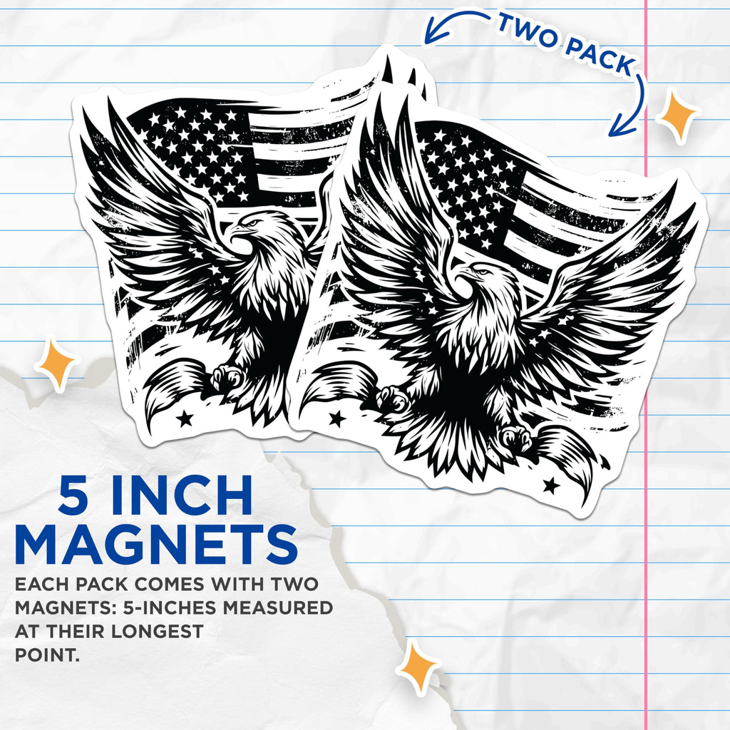 (2 Pack) Eagle American Flag Magnets - Patriotic Decor - Fridge Office Magnets - 5" On Longest Side - Premium Magnet - for Cars, Refrigerators, Toolboxes, Lockers - Made in USA - MAG16893