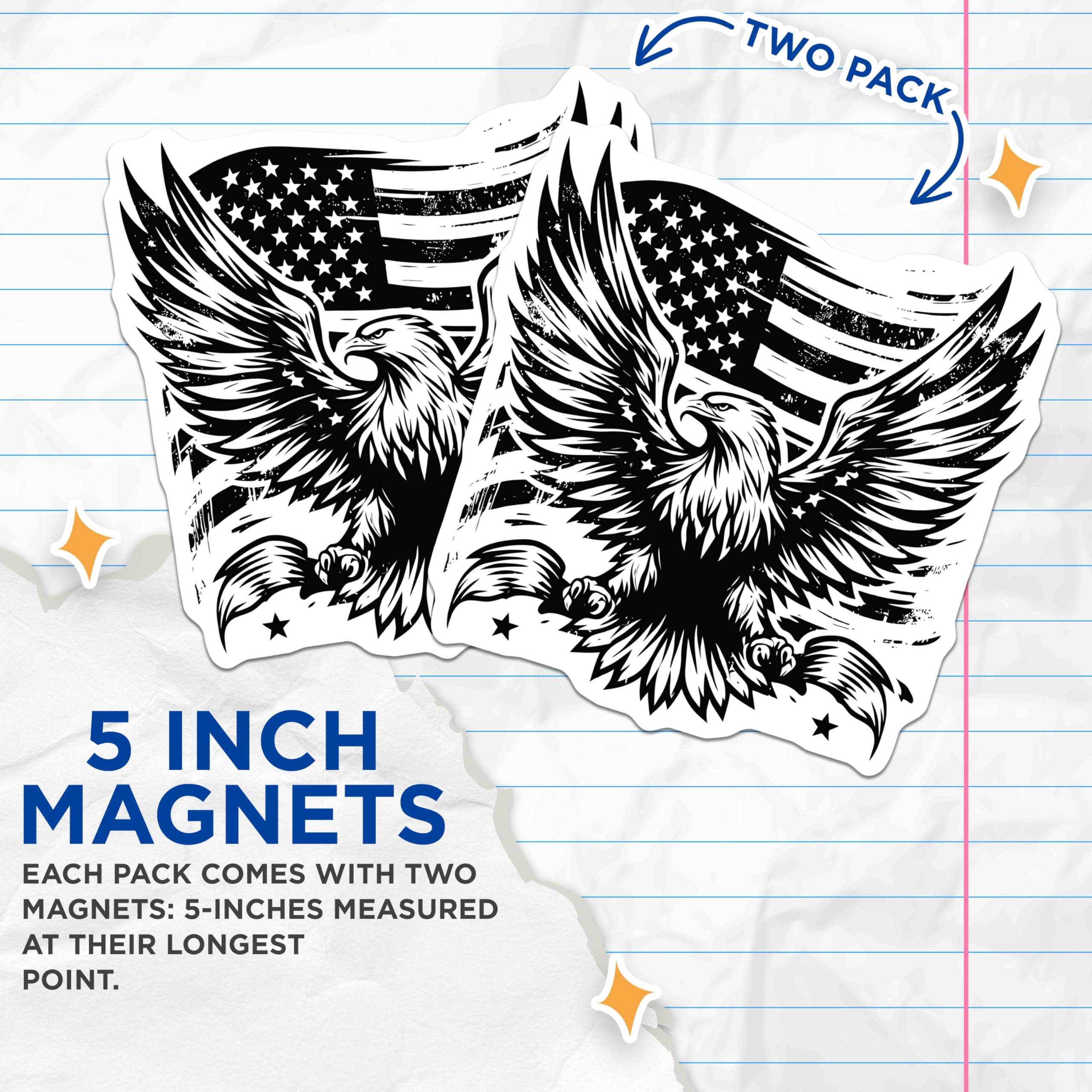 (2 Pack) Eagle American Flag Magnets - Patriotic Decor - Fridge Office Magnets - 5" On Longest Side - Premium Magnet - for Cars, Refrigerators, Toolboxes, Lockers - Made in USA - MAG16893