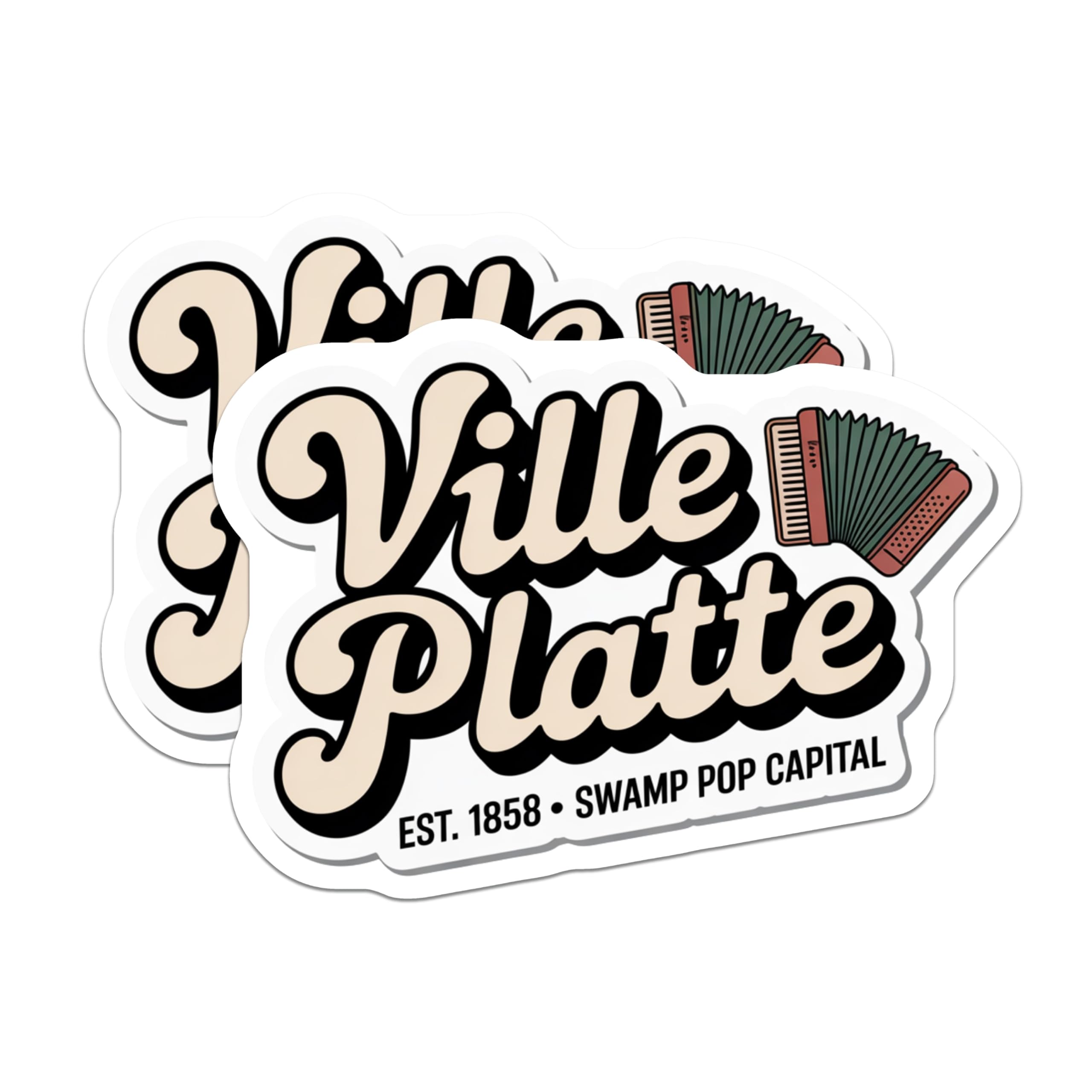 (2 Pack) Ville Platte Magnets - Accordion Music - Swamp Pop Capital Louisiana - 5" On Longest Side - Premium Magnet - for Cars, Refrigerators, Toolboxes, Lockers - Made in USA - MAG17609