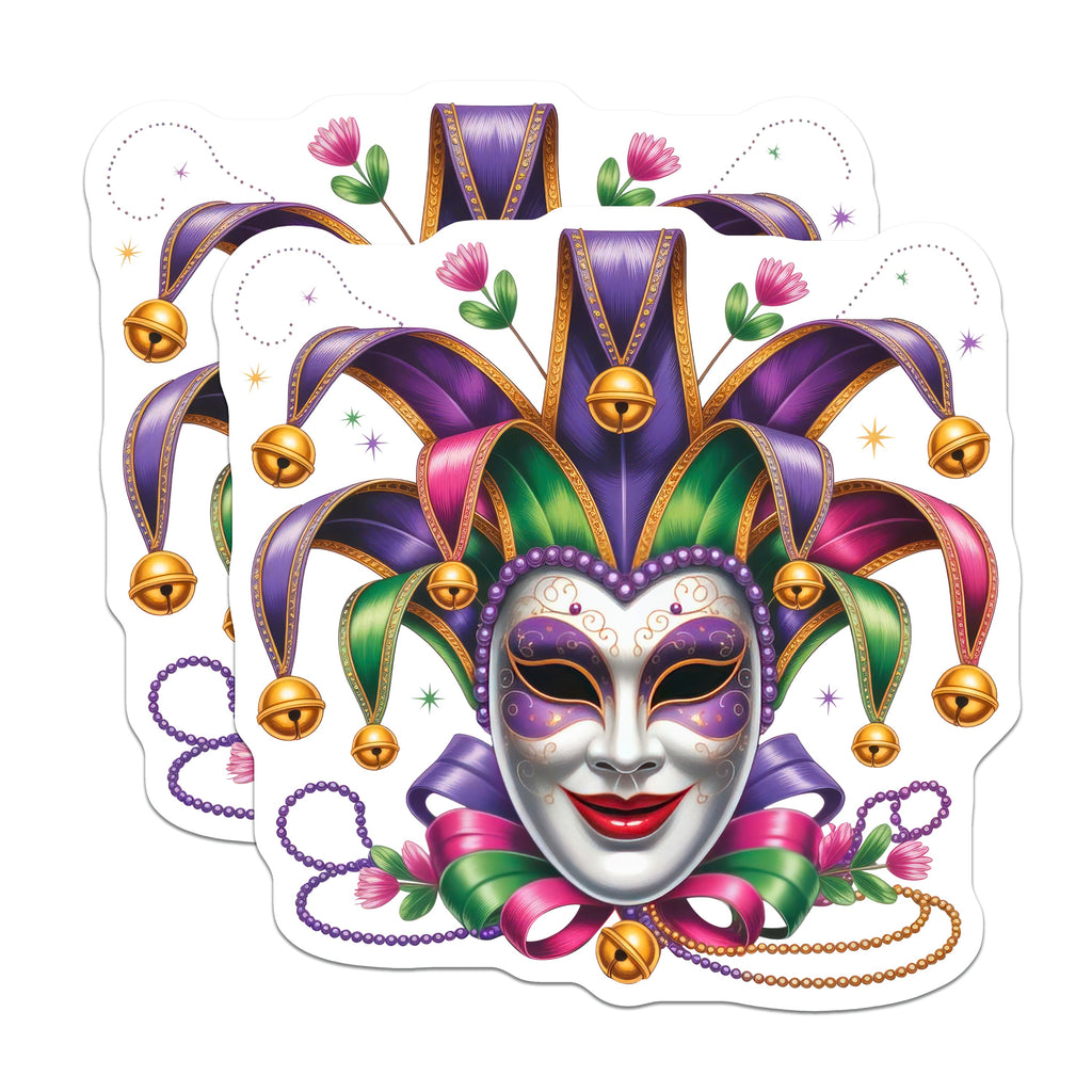 (2 Pack) Mardi Gras Jester Mask Magnets - Carnival Party Decorations - New Orleans Festive Decor - 5 Inches On Longest Side - Thick Durable Magnet - Made in USA - MAG36456