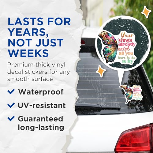 (2 Pack) Inspirational Butterfly Stickers - Motivational Decal - Colorful Positive Quote Sticker - 5" On Longest Side - Sticks to Smooth Flat Surfaces - Made in USA - BMCS9746