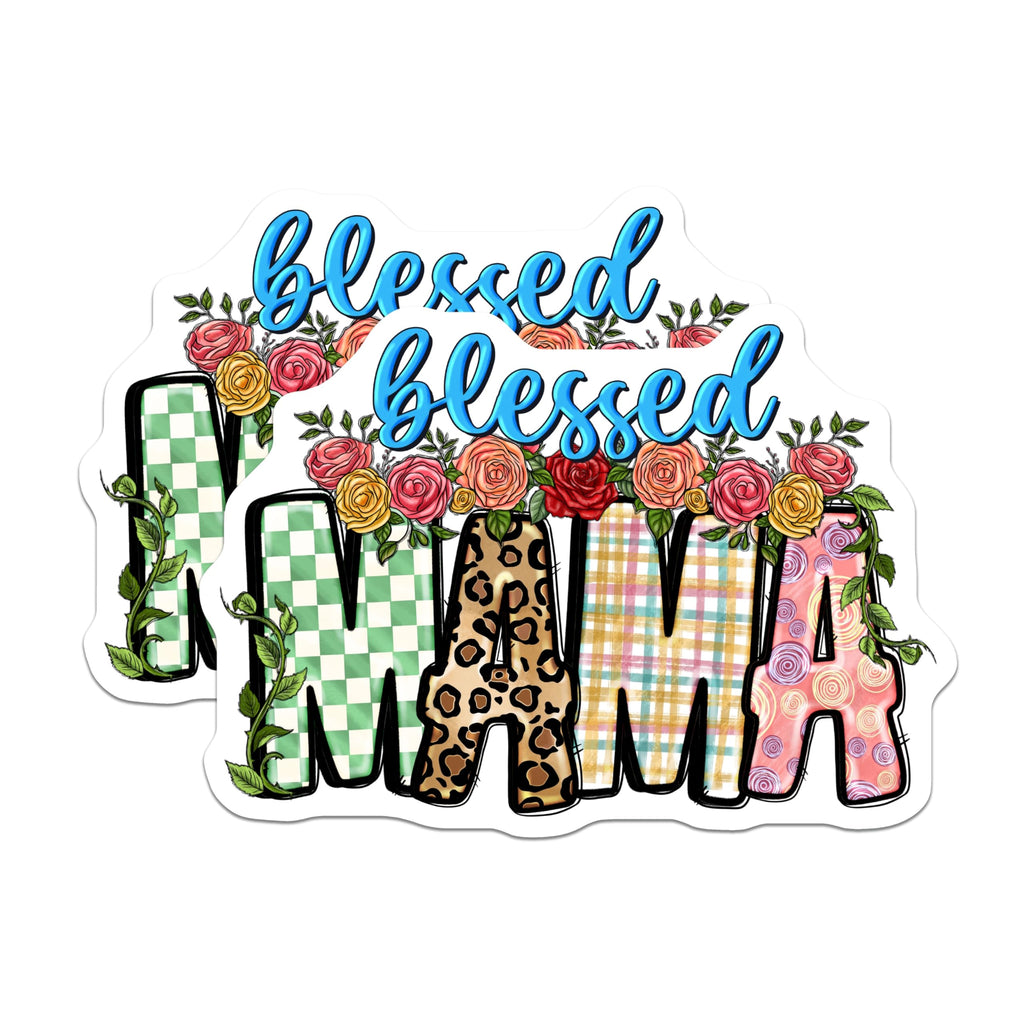 (2 Pack) Blessed Mama Magnets - Boho Mama Decor - New Mom Appreciation - Floral Mom Birthday - Refrigerator Locker Magnet - 5 Inches On Longest Side - Thick Durable Magnet - Made in USA - MAG27667