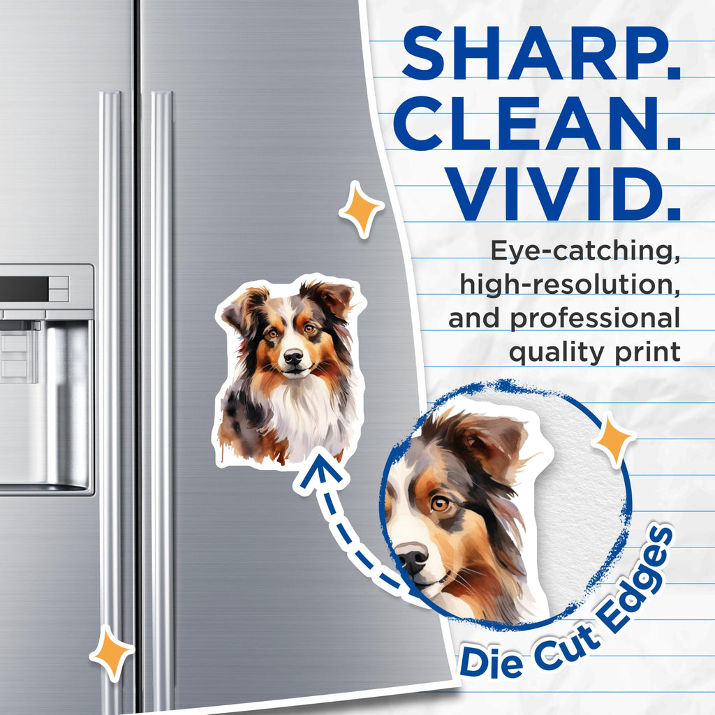 (2 Pack) Australian Shepherd Magnets - Watercolor Dog Art - Aussie Dog Mom Present - 5 Inches On Longest Side - Thick Durable Magnet - Made in USA - MAG28936