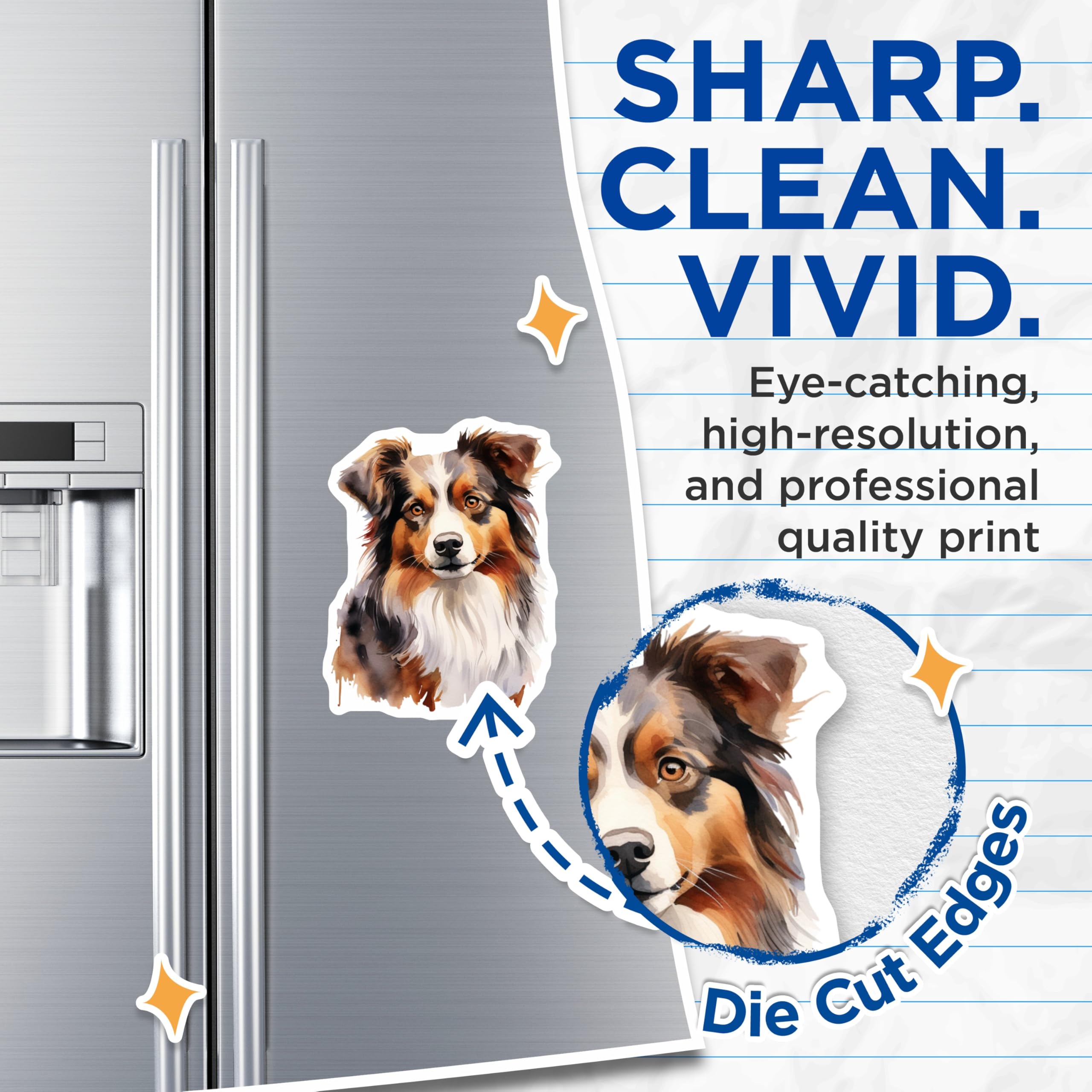 (2 Pack) Australian Shepherd Magnets - Watercolor Dog Art - Aussie Dog Mom Present - 5 Inches On Longest Side - Thick Durable Magnet - Made in USA - MAG28936