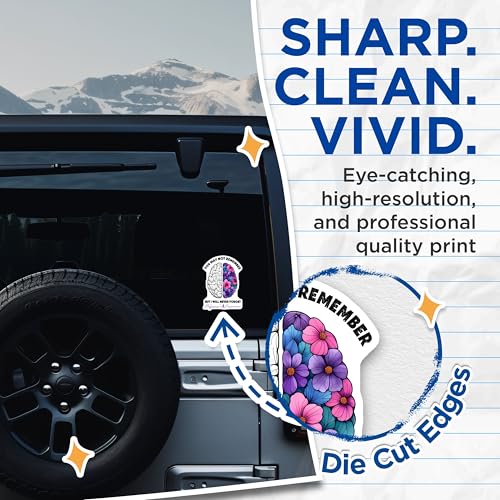 (2 Pack) Alzheimer's Awareness Stickers - Inspirational Quote - Brain and Flower Design - 5" On Longest Side - Sticks to Smooth Flat Surfaces - Made in USA - BMCS9795