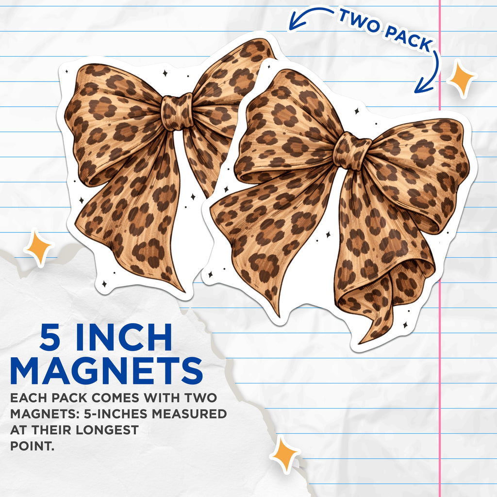 (2 Pack) Leopard Bow Magnets - Coquette Aesthetic Decor - Trendy Fridge Locker Magnets - 5 Inches On Longest Side - Thick Durable Magnet - Made in USA - MAG36950