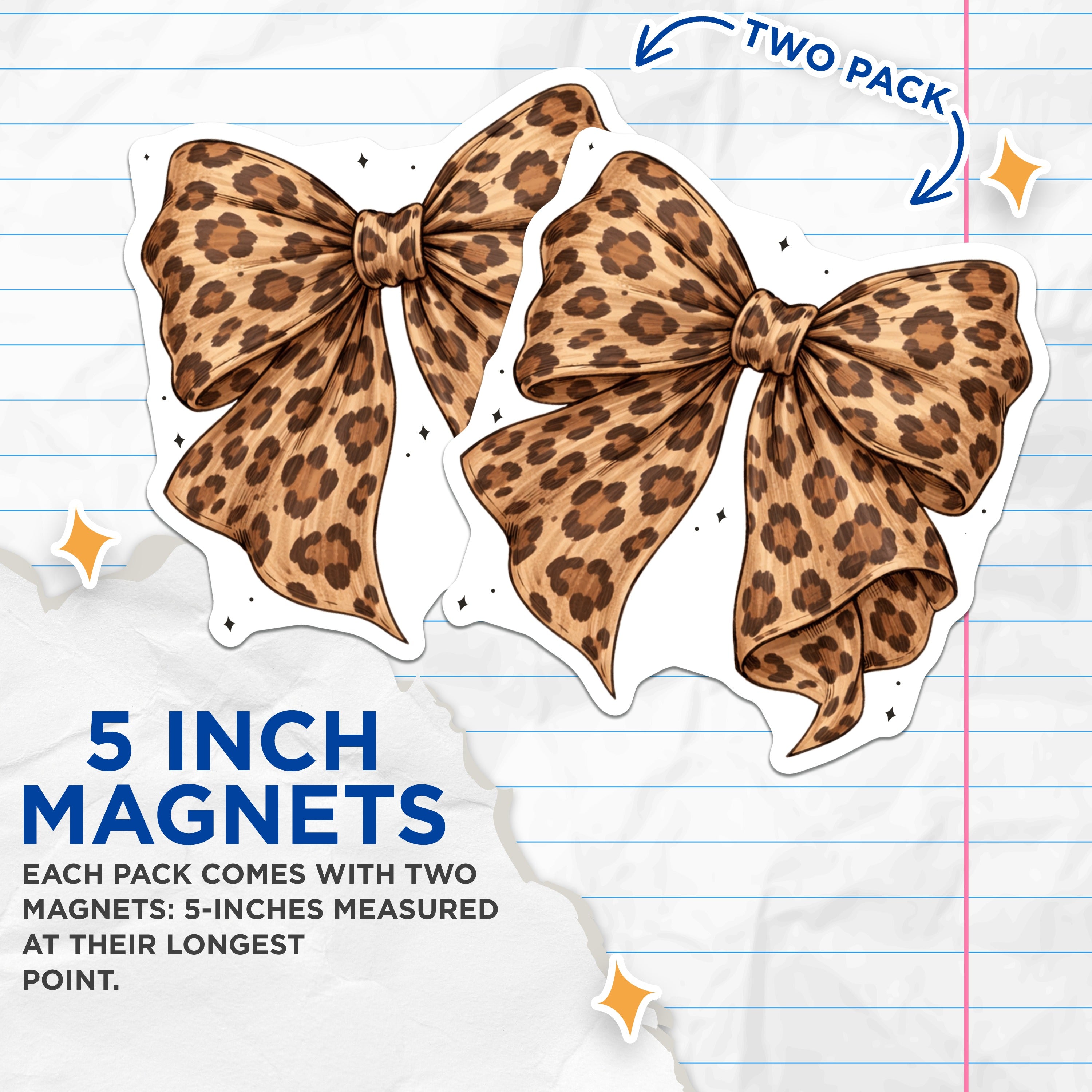 (2 Pack) Leopard Bow Magnets - Coquette Aesthetic Decor - Trendy Fridge Locker Magnets - 5 Inches On Longest Side - Thick Durable Magnet - Made in USA - MAG36950