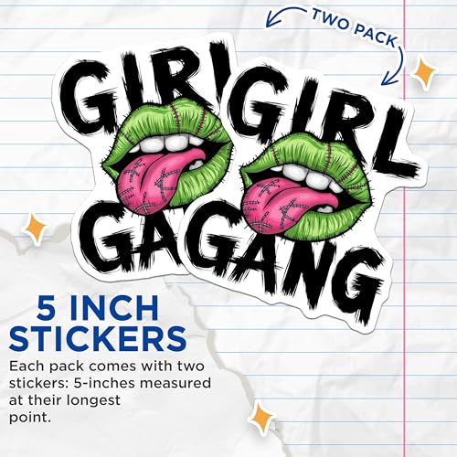 (2 Pack) Girl Gang Stickers - Zombie Lips Stickers - Cool Graphic Stickers for Laptops Walls Notebooks - 5" On Longest Side - Sticks to Smooth Flat Surfaces - Made in USA - BMCS4565