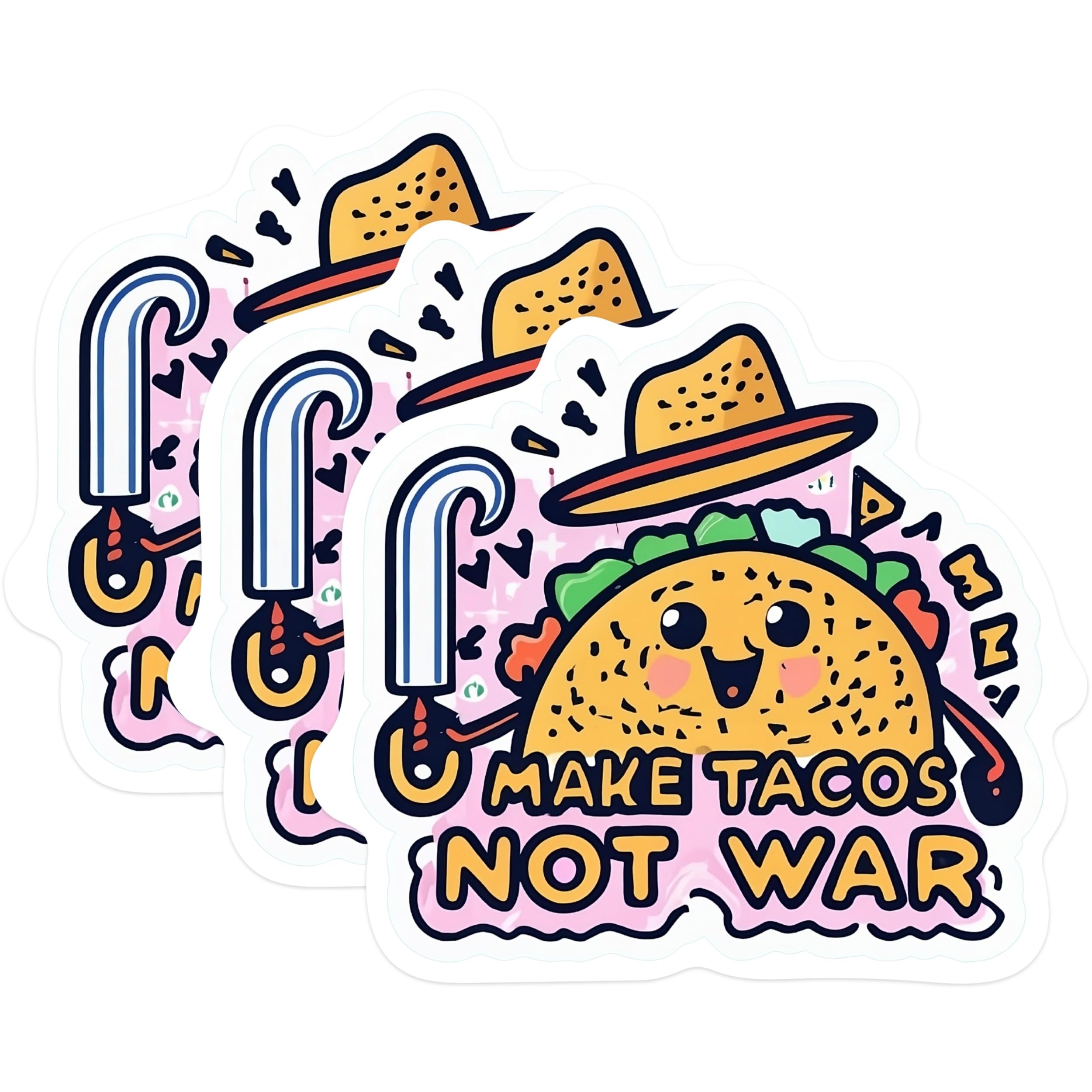 (3 Pack) Taco Decals - Make Tacos Not War - Laptop Decal - 3 Inches On Longest Side - Easy Peel & Apply - Made in USA - 3MCS0548