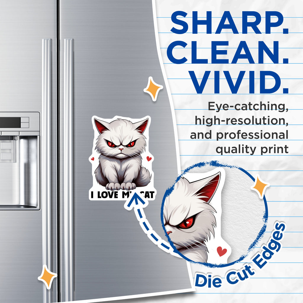 (2 Pack) Grumpy Cat Magnets - Funny Cat Lover Fridge Decor - White Cat Art for Pet Owners - 5 Inches On Longest Side - Thick Durable Magnet - Made in USA - MAG38118