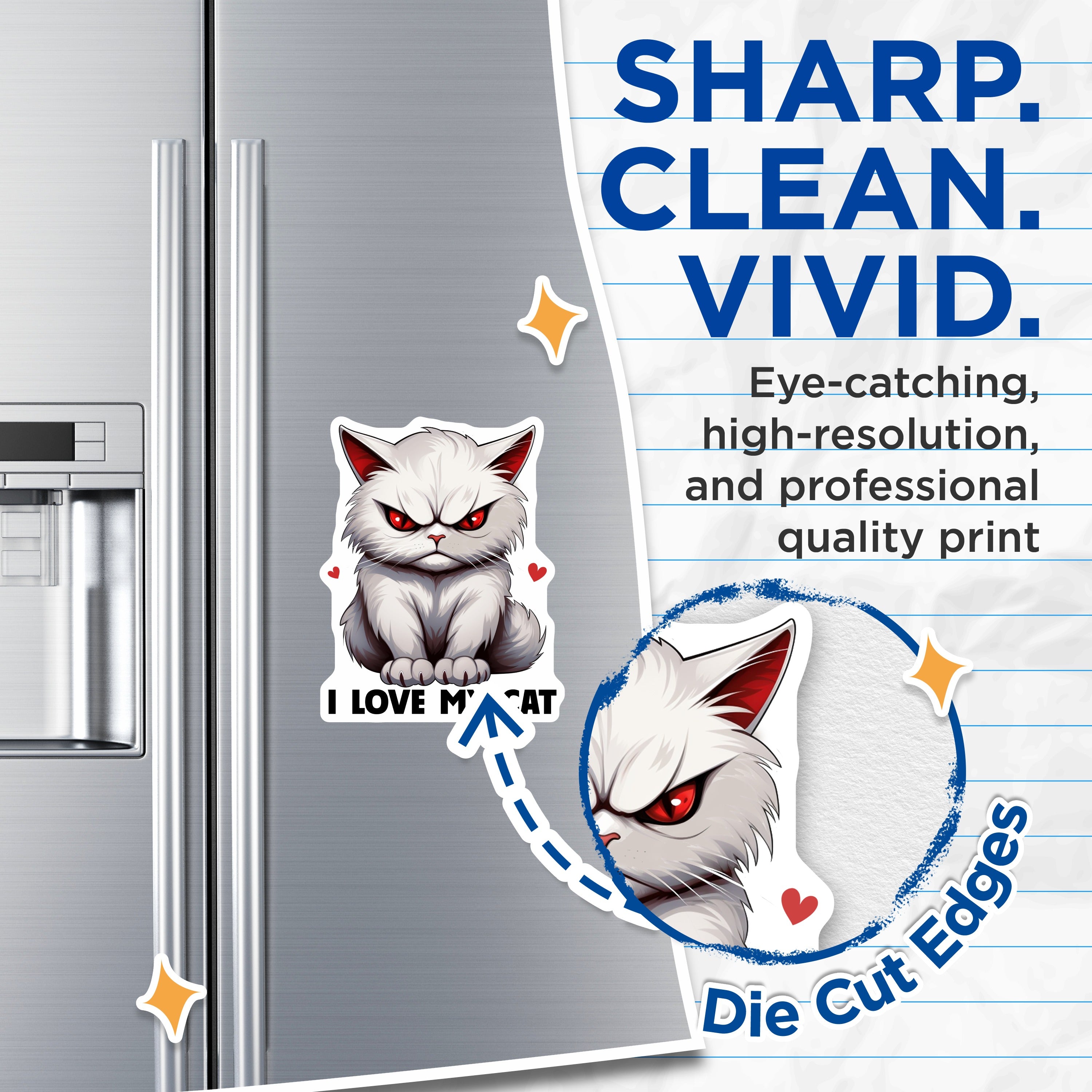 (2 Pack) Grumpy Cat Magnets - Funny Cat Lover Fridge Decor - White Cat Art for Pet Owners - 5 Inches On Longest Side - Thick Durable Magnet - Made in USA - MAG38118
