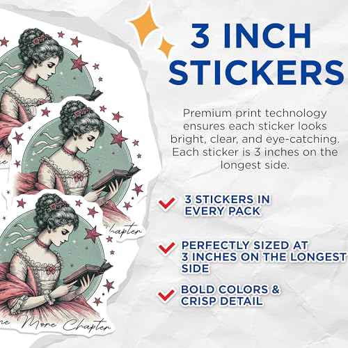 (3 Pack) One More Chapter Decals - Book Lover - Reading Decals- 3 Inches On Longest Side - Easy Peel & Apply - Made in USA - 3MCS5337
