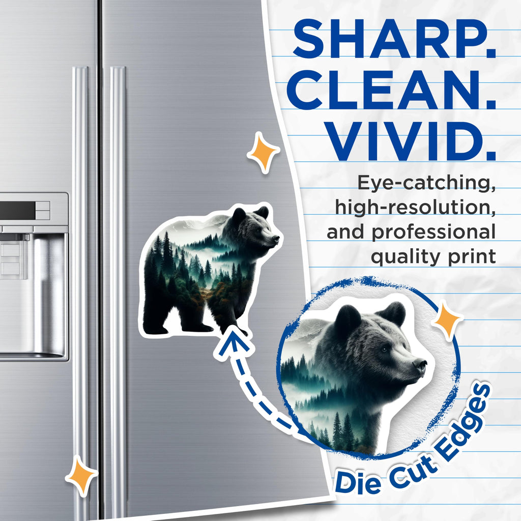 (2 Pack) Bear Magnets - Forest Landscape - Nature Inspired Fridge Home Decor - 5" On Longest Side - Premium Magnet - for Cars, Refrigerators, Toolboxes, Lockers - Made in USA - MAG16256