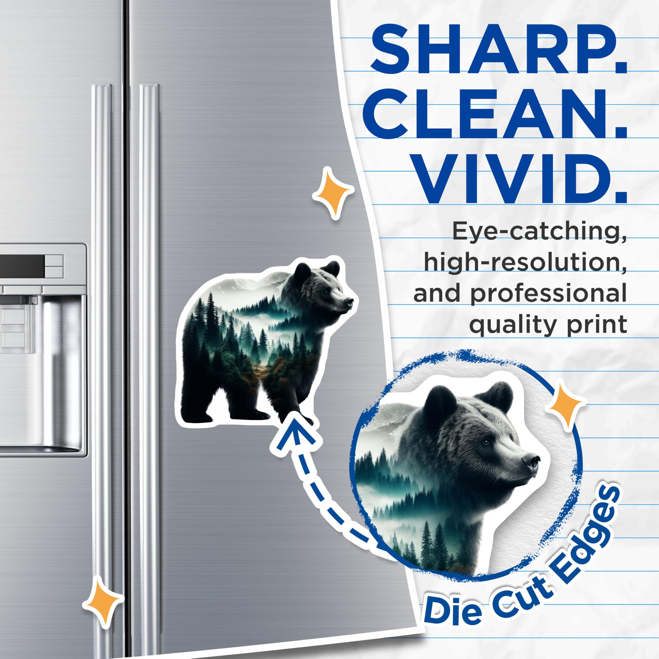 (2 Pack) Bear Magnets - Forest Landscape - Nature Inspired Fridge Home Decor - 5" On Longest Side - Premium Magnet - for Cars, Refrigerators, Toolboxes, Lockers - Made in USA - MAG16256