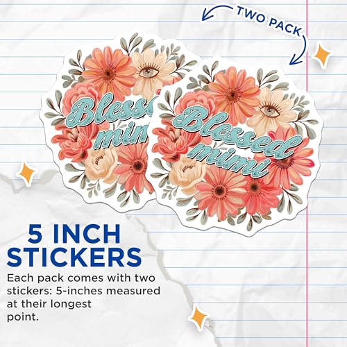 (2 Pack) Blessed Mimi Stickers - Floral Design - Eye Motif - 5" On Longest Side - Sticks to Smooth Flat Surfaces - Made in USA - BMCS8466