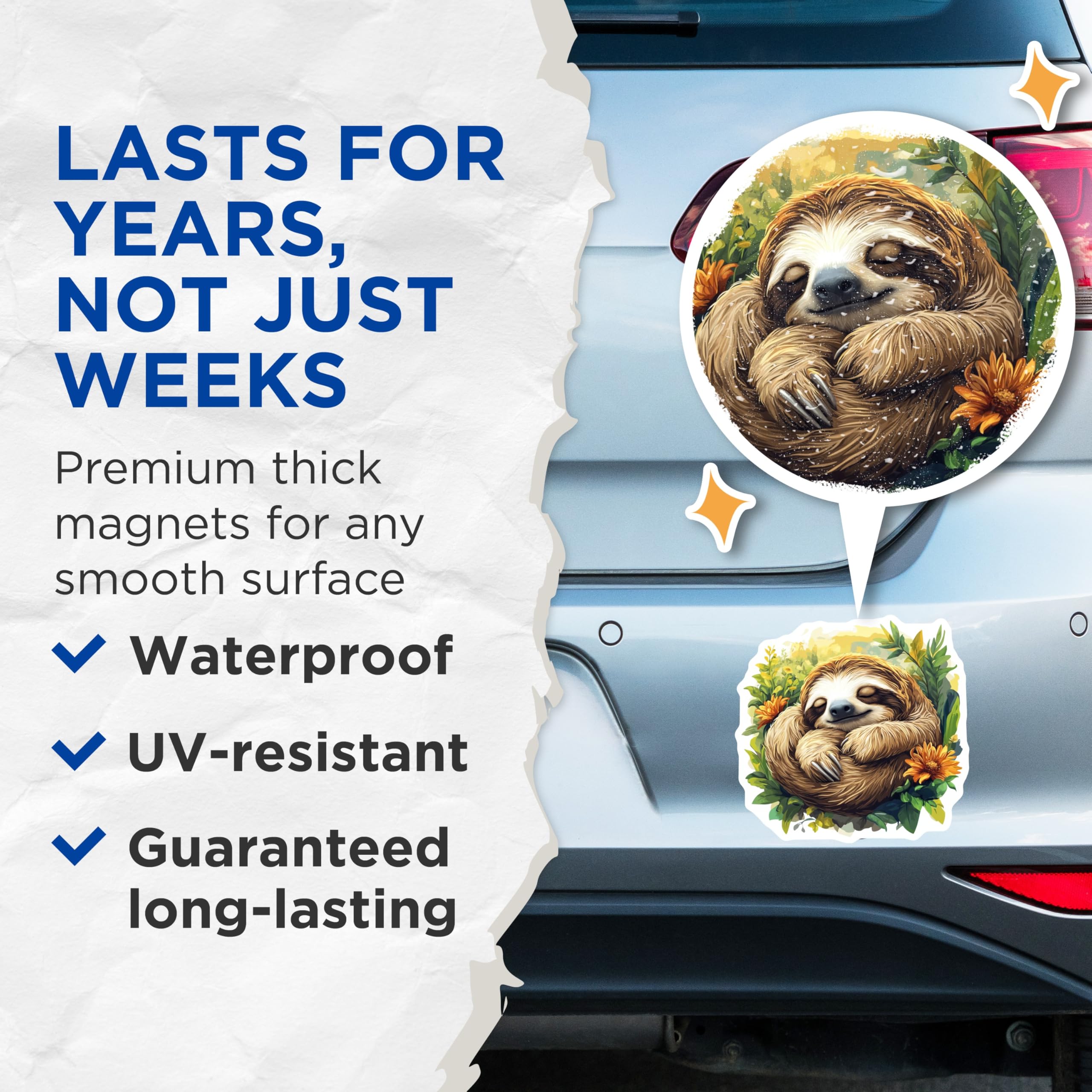 (2 Pack) Adorable Sleeping Sloth Magnets - Peaceful Animal Refrigerator Decor - Tropical Jungle Accent - 5 Inches On Longest Side - Thick Durable Magnet - Made in USA - MAG30834