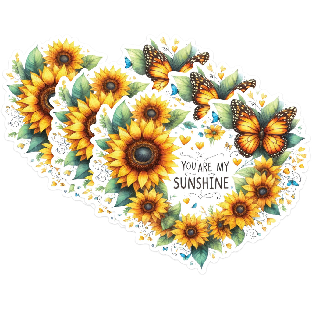 (3 Pack) Sunflower Decals - Butterfly Decal - You are My Sunshine Decal - 3 Inches On Longest Side - Easy Peel & Apply - Made in USA - 3MCS1426